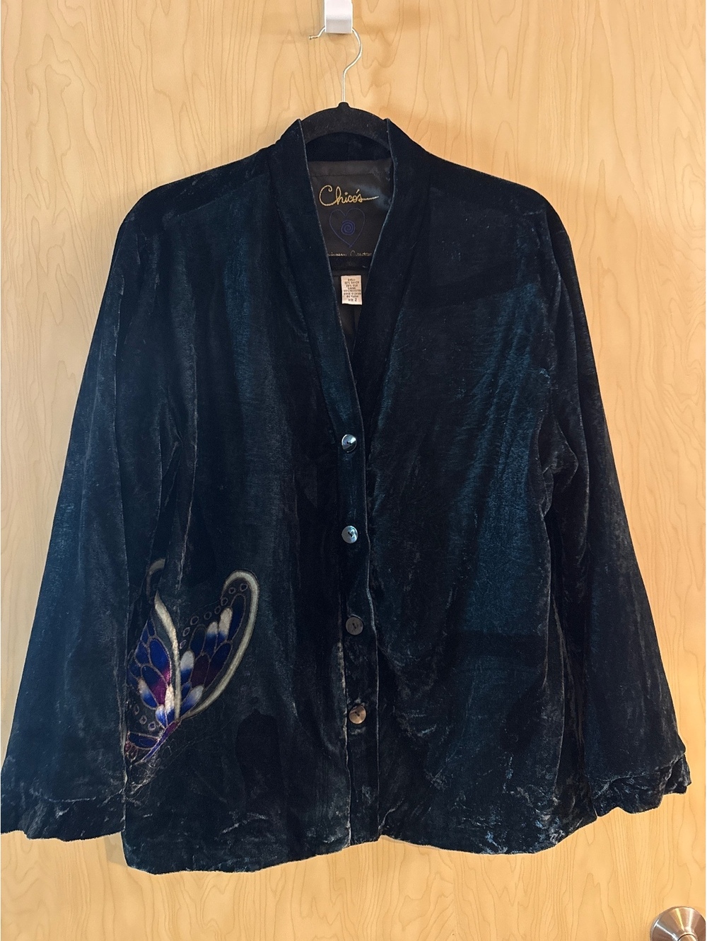 80s Chico's Anniversary Collection silk-rayon velvet jacket butterflies Size L